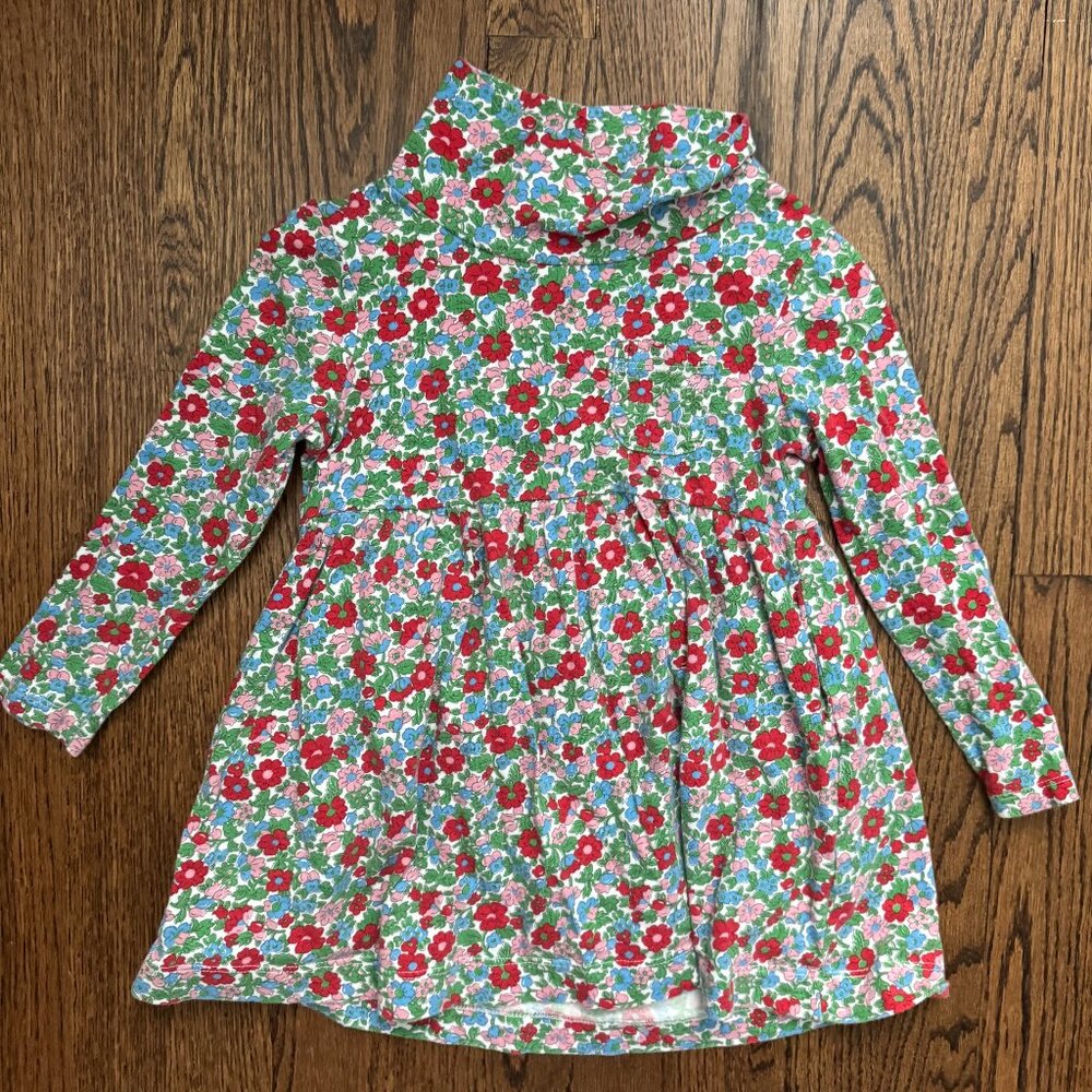 Mini Boden Girls’ Floral Turtleneck Long Sleeve Dress - 2-3Y